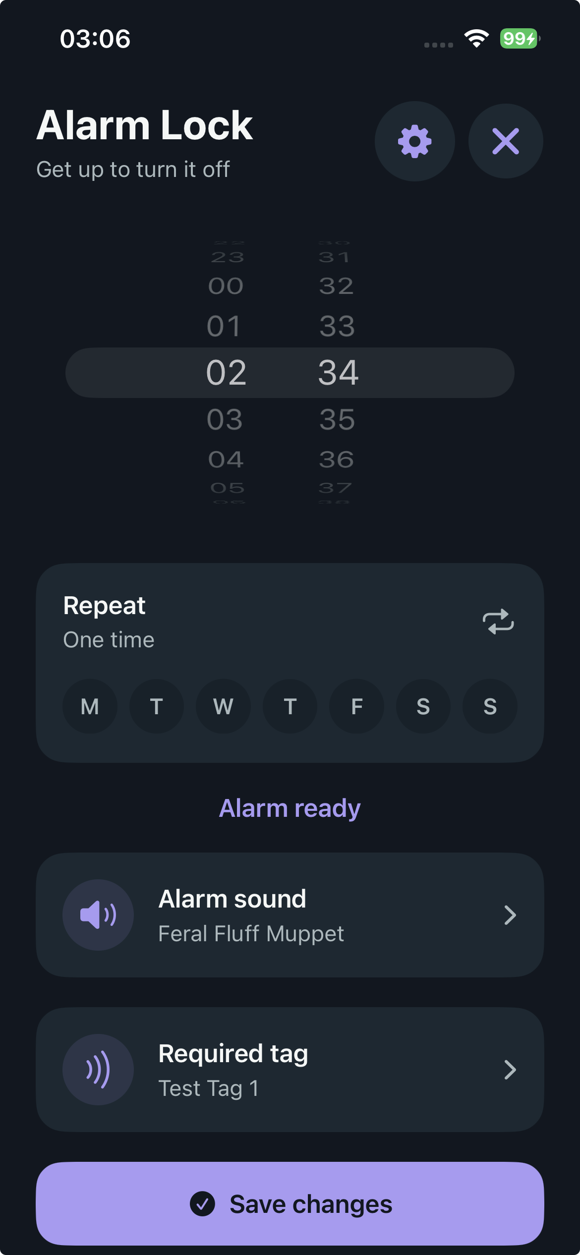 Alarm Lock screen for setting an alarm